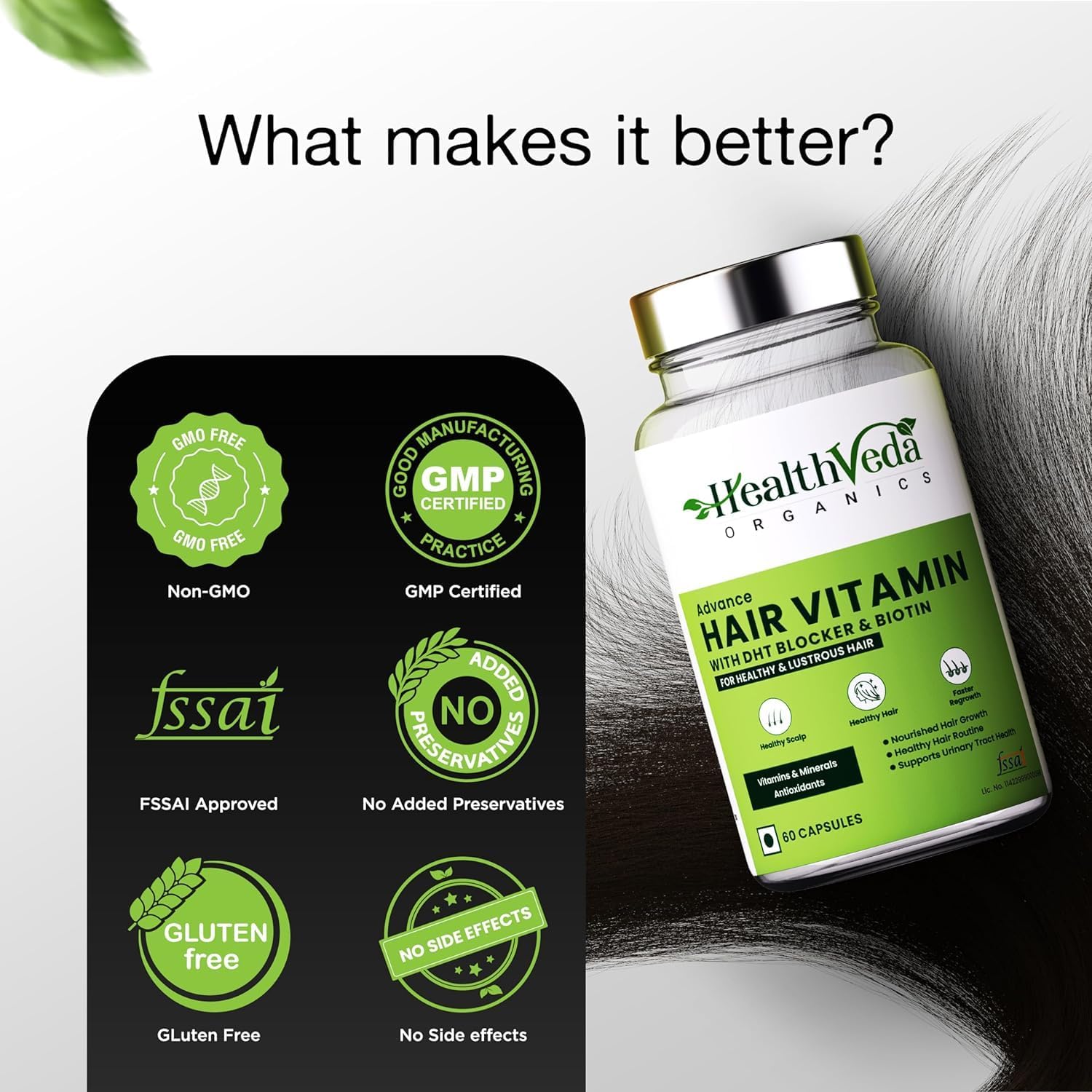 Organic Hair Growth Supplement with DHT Blocker & Biotin - Clinically Proven Formula for Men & Women | 60 Veg Capsules