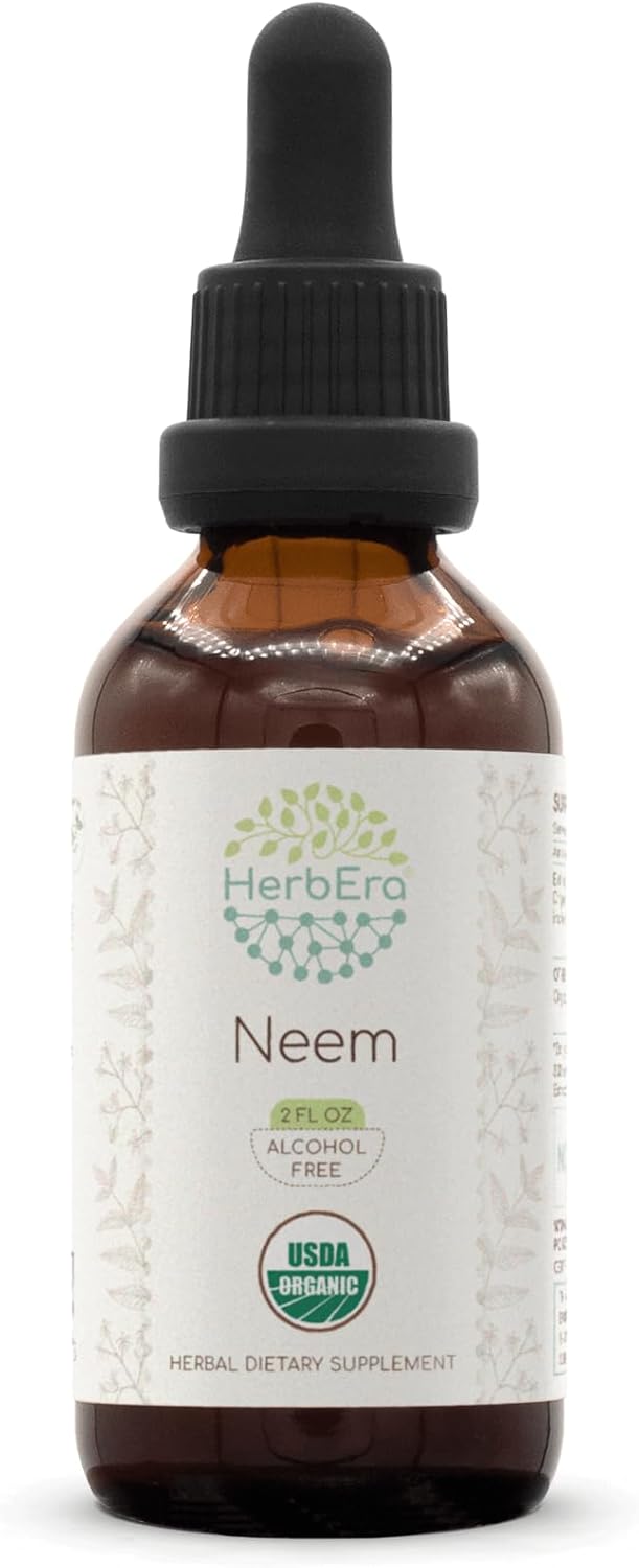 Organic HerbEra Neem B60 Alcohol-Free Herbal Extract Tincture - Concentrated Liquid Drops (2 fl oz)