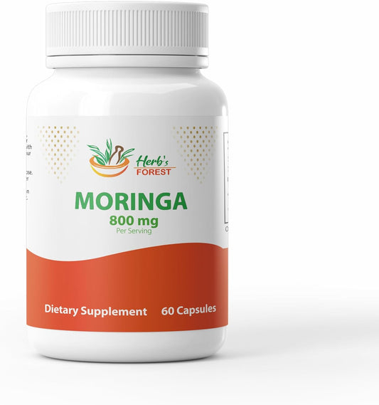 Organic Herb's Forest Moringa Leaf Powder Capsules, 800mg per Serving, Small Veg Capsules, Daily Nutrition for Women and Men