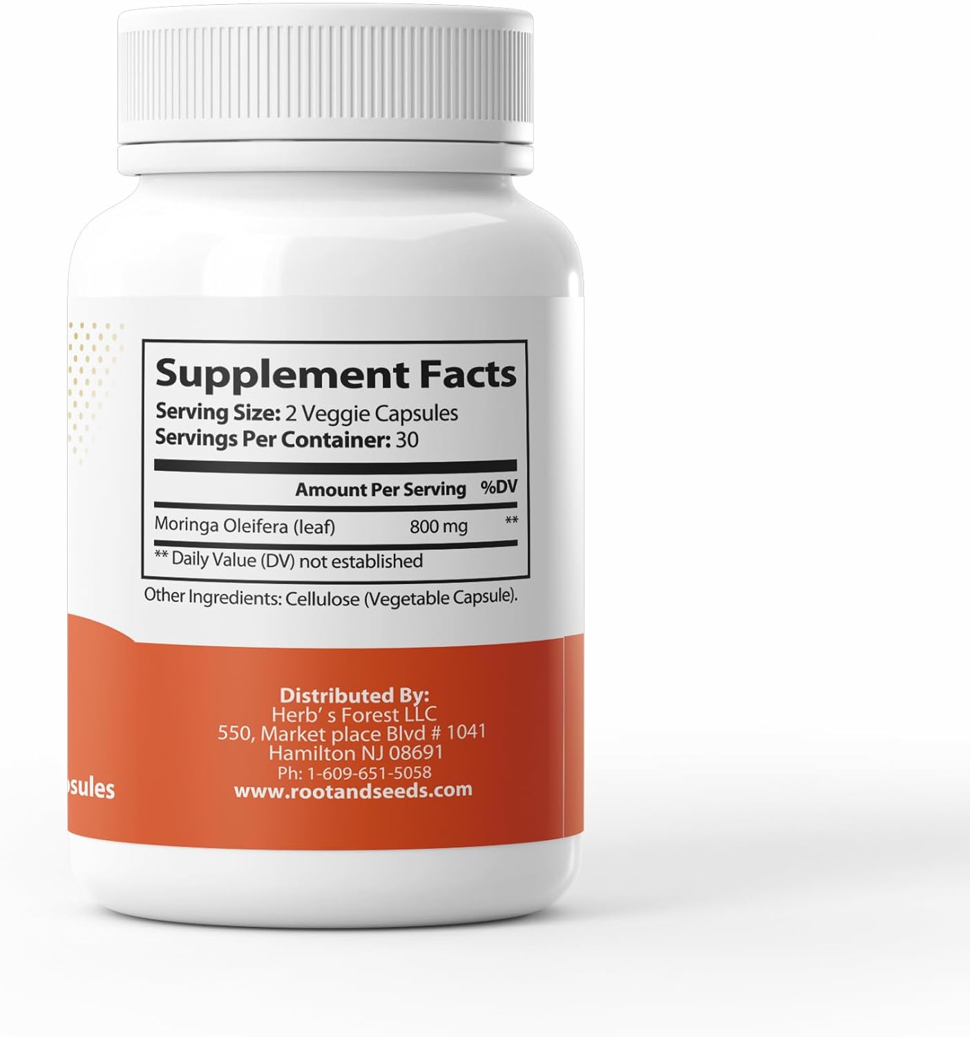 Organic Herb's Forest Moringa Leaf Powder Capsules, 800mg per Serving, Small Veg Capsules, Daily Nutrition for Women and Men