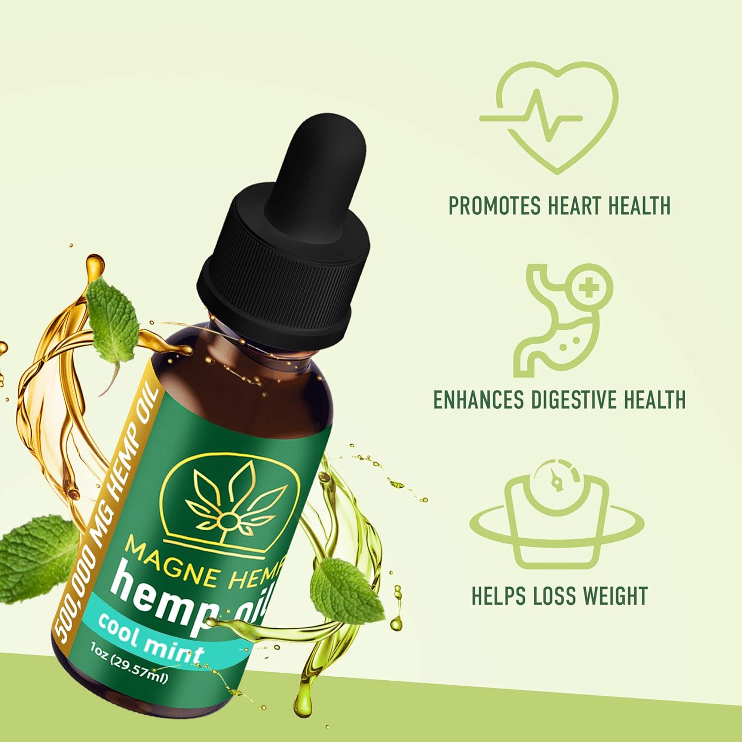 Organic High Potency 500,000mg THC-Free Cool Mint metabolism booster Oil Extract with Essential Oils for Joint Support and Mood Enhancement