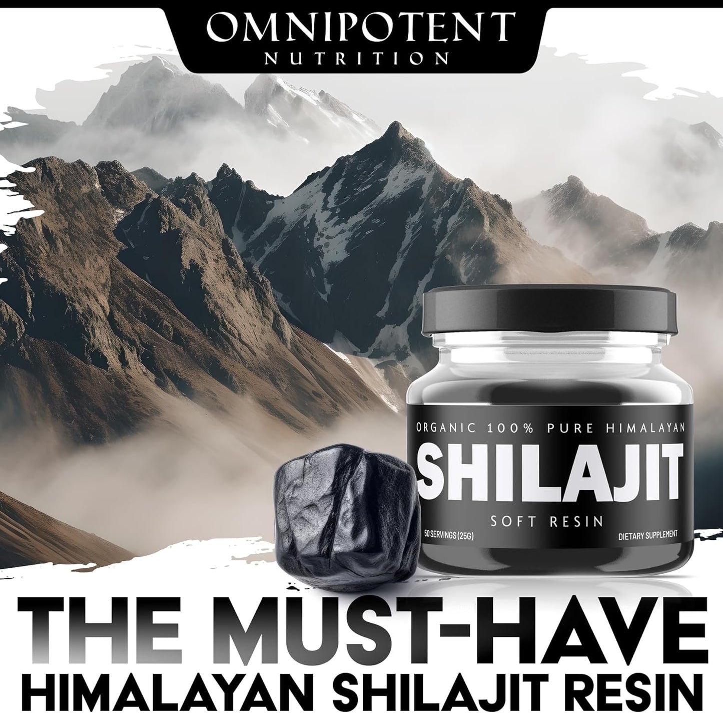 Organic Himalayan Shilajit Resin Supplement - 500mg Pure Natural Resin with 85+ Trace Minerals & Fulvic Acid - High Altitude Sourced