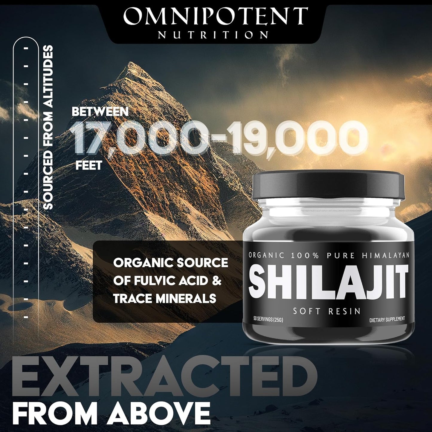 Organic Himalayan Shilajit Resin Supplement - 500mg Pure Natural Resin with 85+ Trace Minerals & Fulvic Acid - High Altitude Sourced