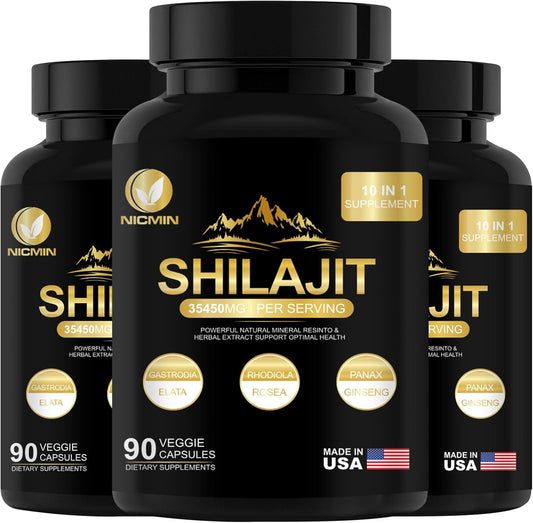 Organic Himalayan Shilajit Supplement for Energy and Immune Support - 270 Capsules
