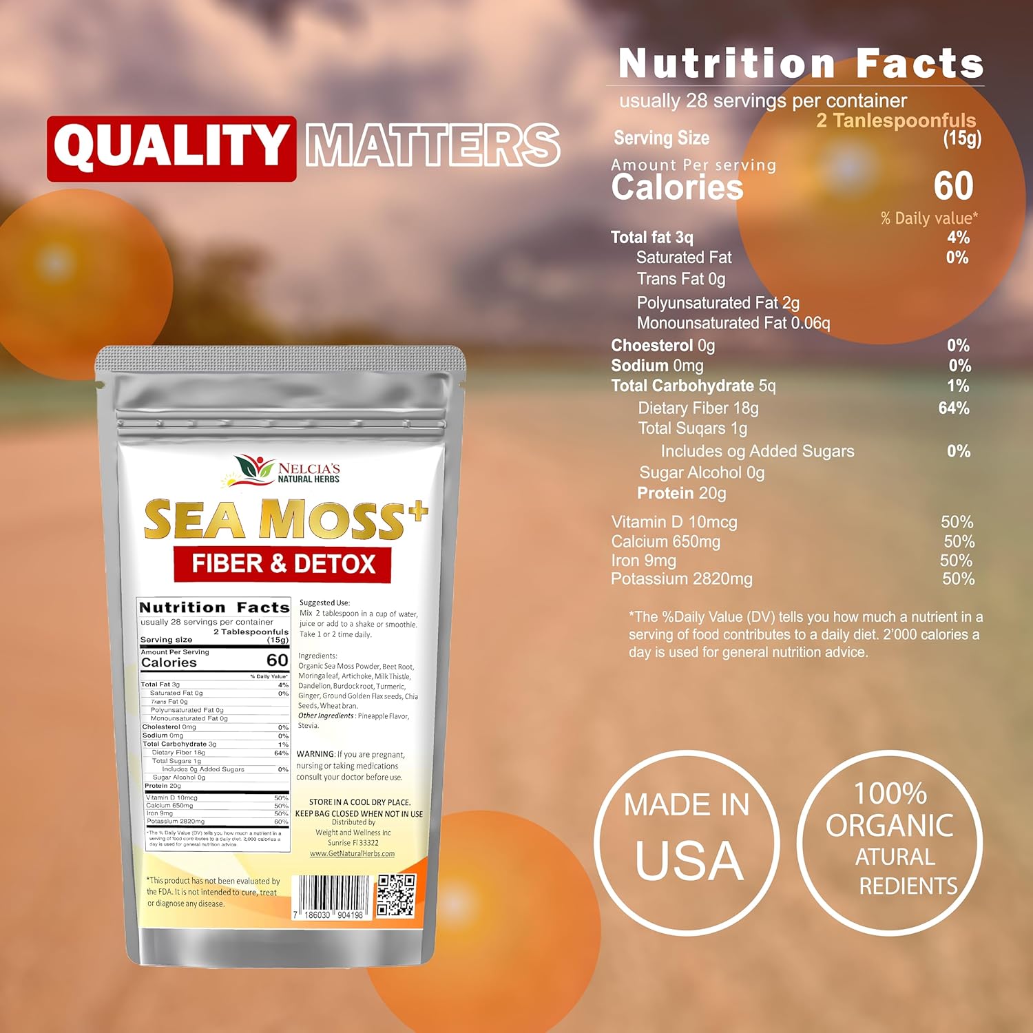 Organic Immune Support Supplement Powder with Sea Moss, Turmeric & More | 16oz (28 Servings)