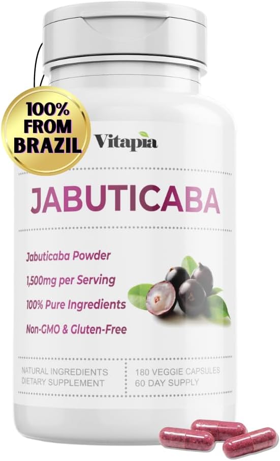 Organic Jabuticaba Fruit Powder Capsules - 1500mg Antioxidant Supplement for Lung Health, Digestion, Immune Support - 180 Vegan Capsules, Non-GMO, Gluten-Free