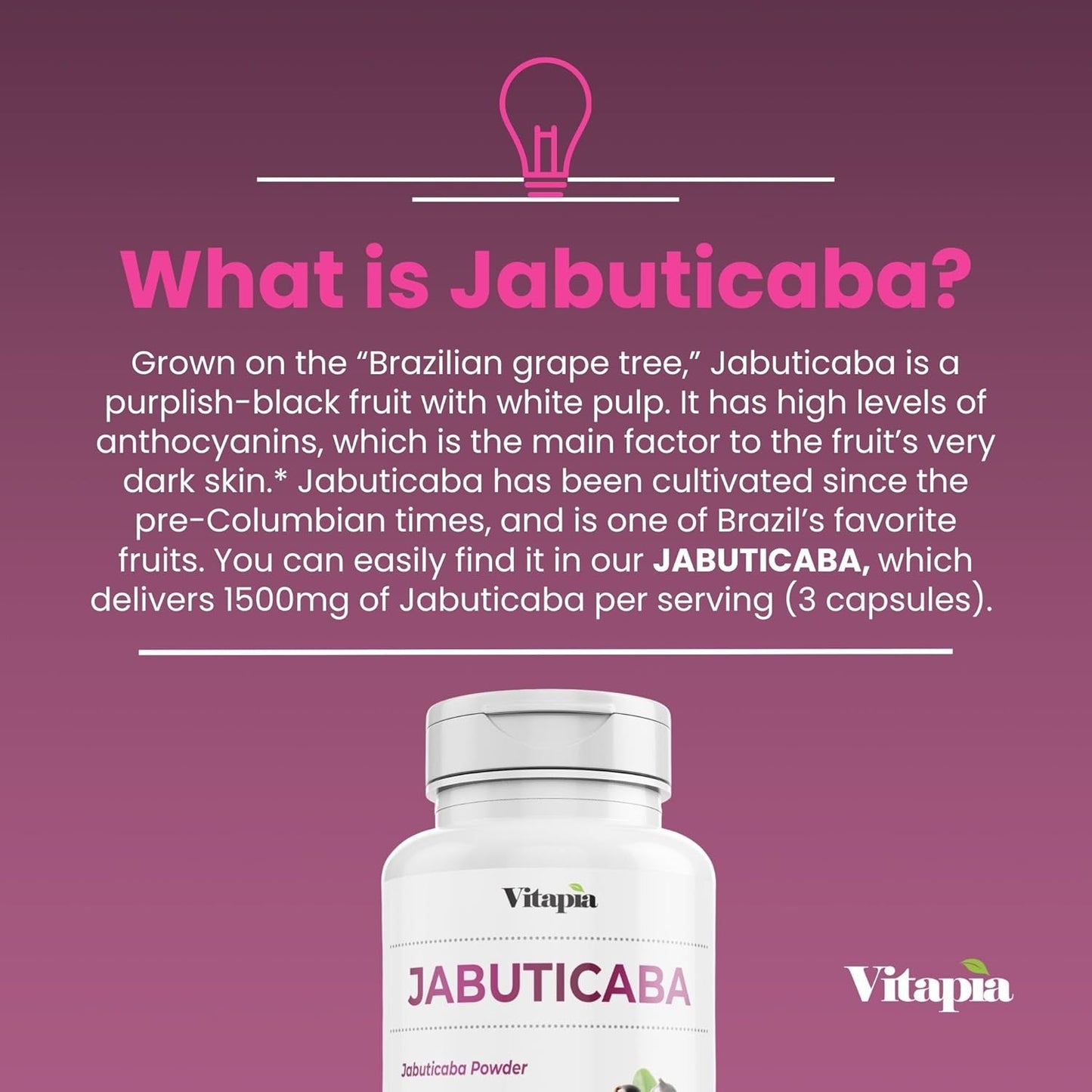 Organic Jabuticaba Fruit Powder Capsules - 1500mg Antioxidant Supplement for Lung Health, Digestion, Immune Support - 180 Vegan Capsules, Non-GMO, Gluten-Free