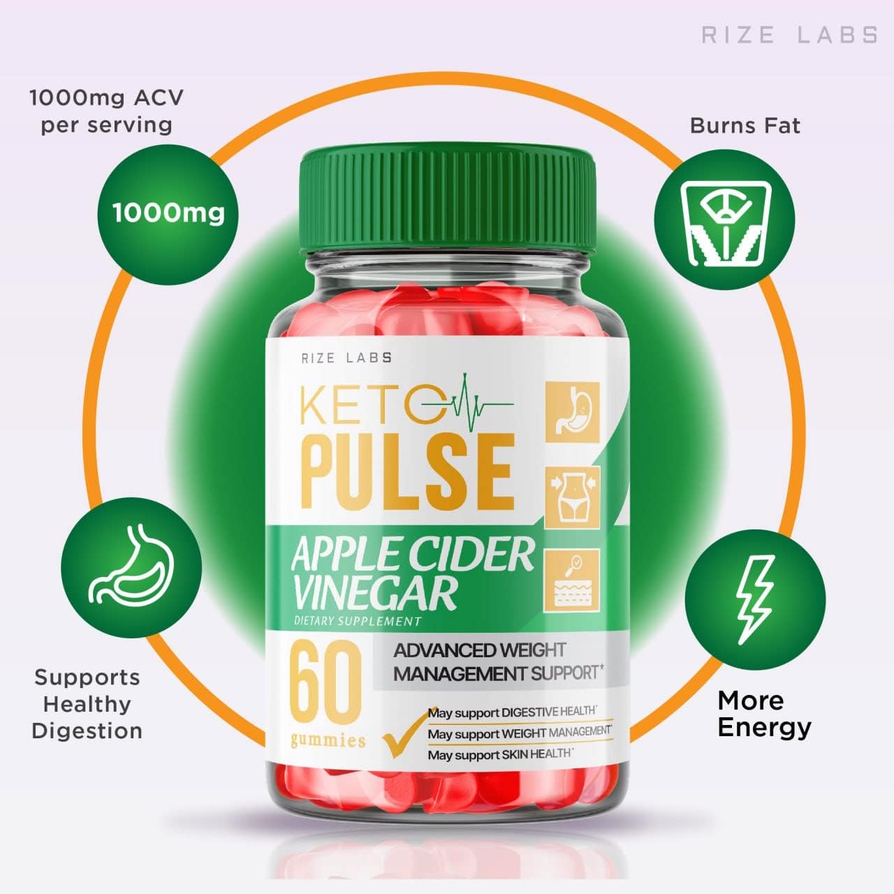 Organic Keto Pulse ACV Gummies for  Slimming Formula  - Advanced Keto+ACV Formula with Apple Cider Vinegar - 60 Gomitas