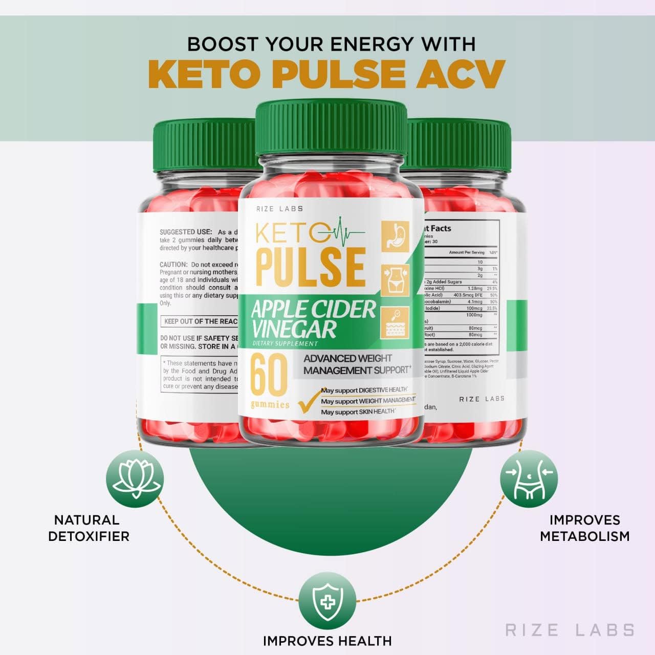 Organic Keto Pulse ACV Gummies for  Slimming Formula  - Advanced Keto+ACV Formula with Apple Cider Vinegar - 60 Gomitas