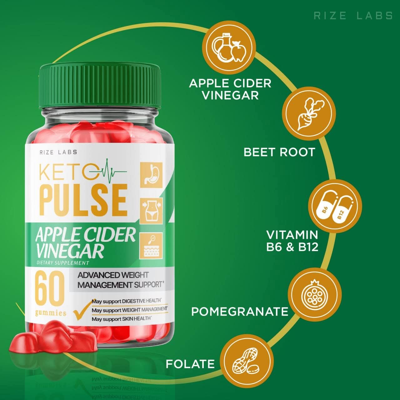Organic Keto Pulse ACV Gummies for  Slimming Formula  - Advanced Keto+ACV Formula with Apple Cider Vinegar - 60 Gomitas
