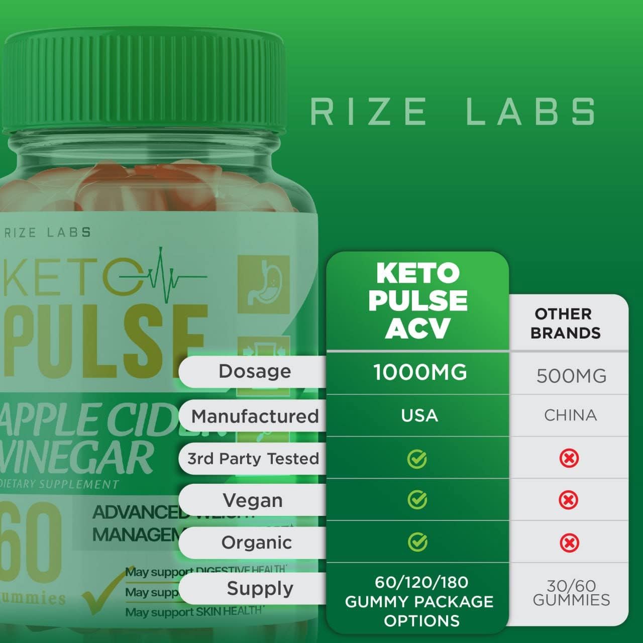 Organic Keto Pulse ACV Gummies for  Slimming Formula  - Advanced Keto+ACV Formula with Apple Cider Vinegar - 60 Gomitas