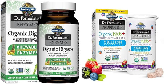 Organic Kids Digestive Enzymes with Probiotics, Vitamin C & D - Berry Cherry Formula by Garden of Life