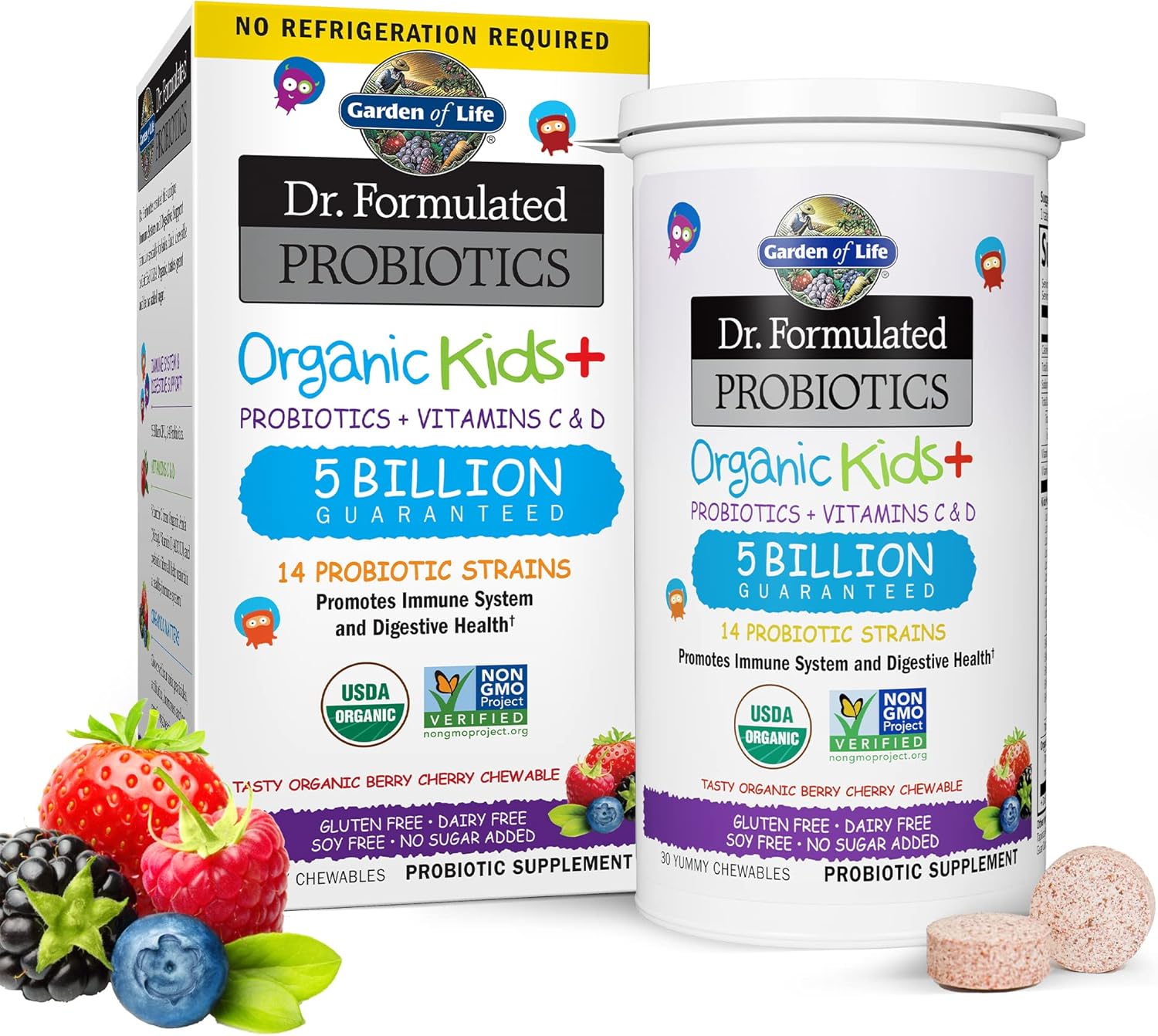 Organic Kids Digestive Enzymes with Probiotics, Vitamin C & D - Berry Cherry Formula by Garden of Life