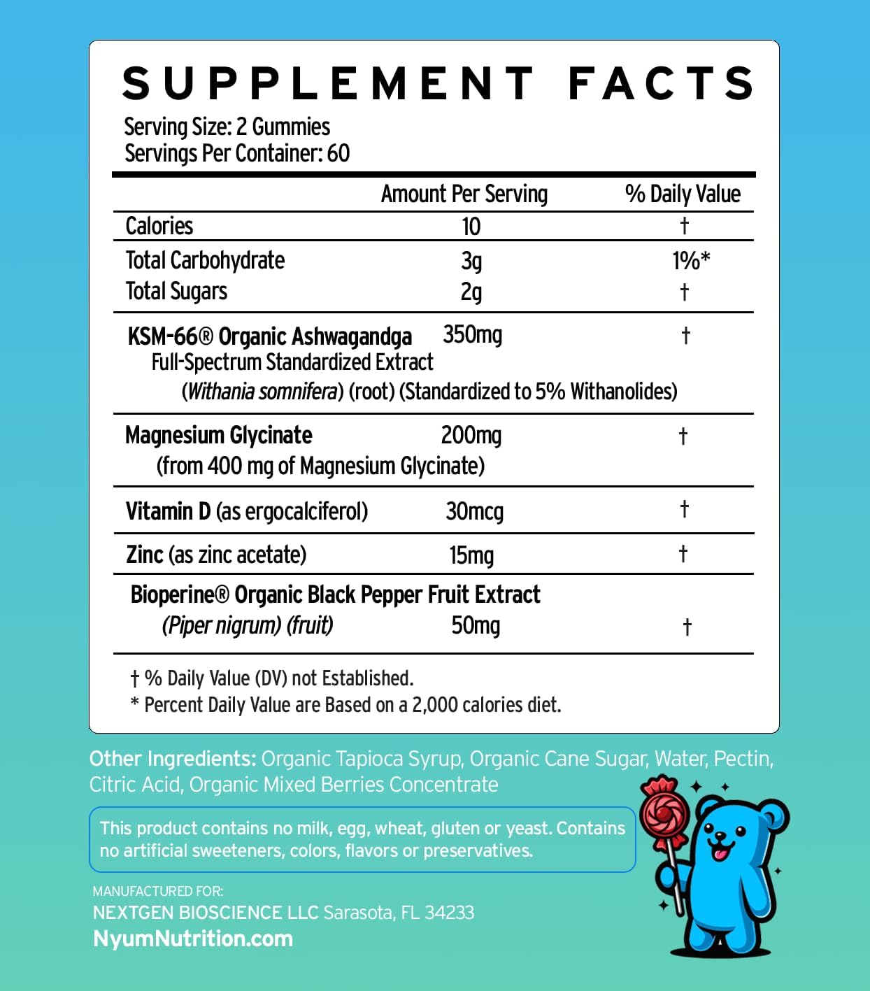 Organic KSM-66 Ashwagandha Mixed Wild Berries Gummies 3-Pack by NYUM Nutrition™ with Fucoidan Force