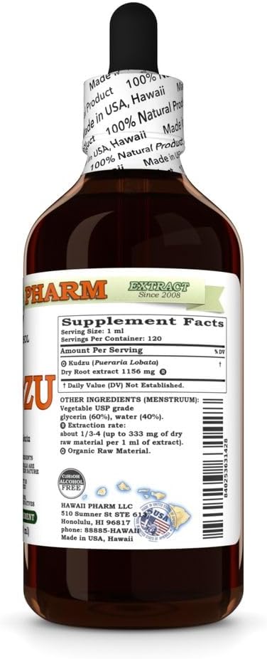 Organic Kudzu Glycerite Extract for Liver & Heart Health - Alcohol-Free, Antioxidant Support, Headache Relief - 4 fl.oz