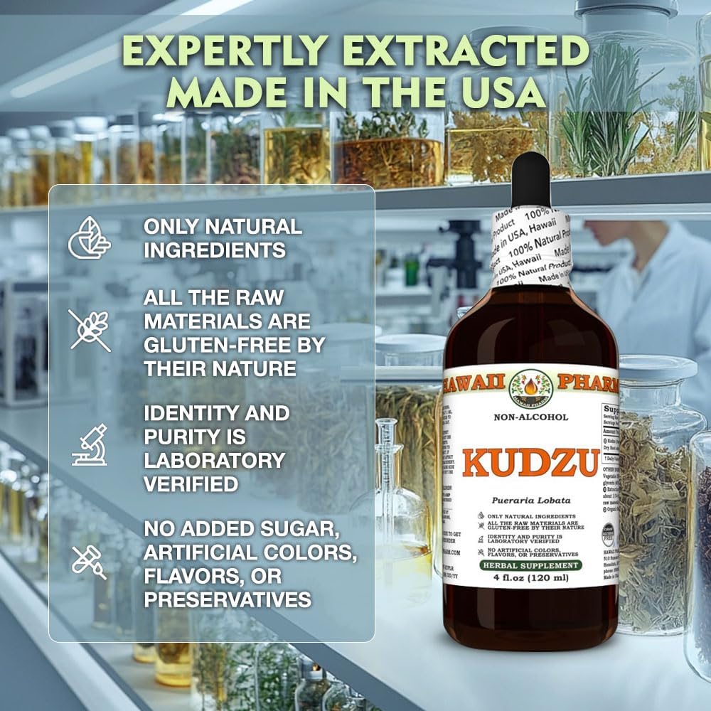 Organic Kudzu Glycerite Extract for Liver & Heart Health - Alcohol-Free, Antioxidant Support, Headache Relief - 4 fl.oz