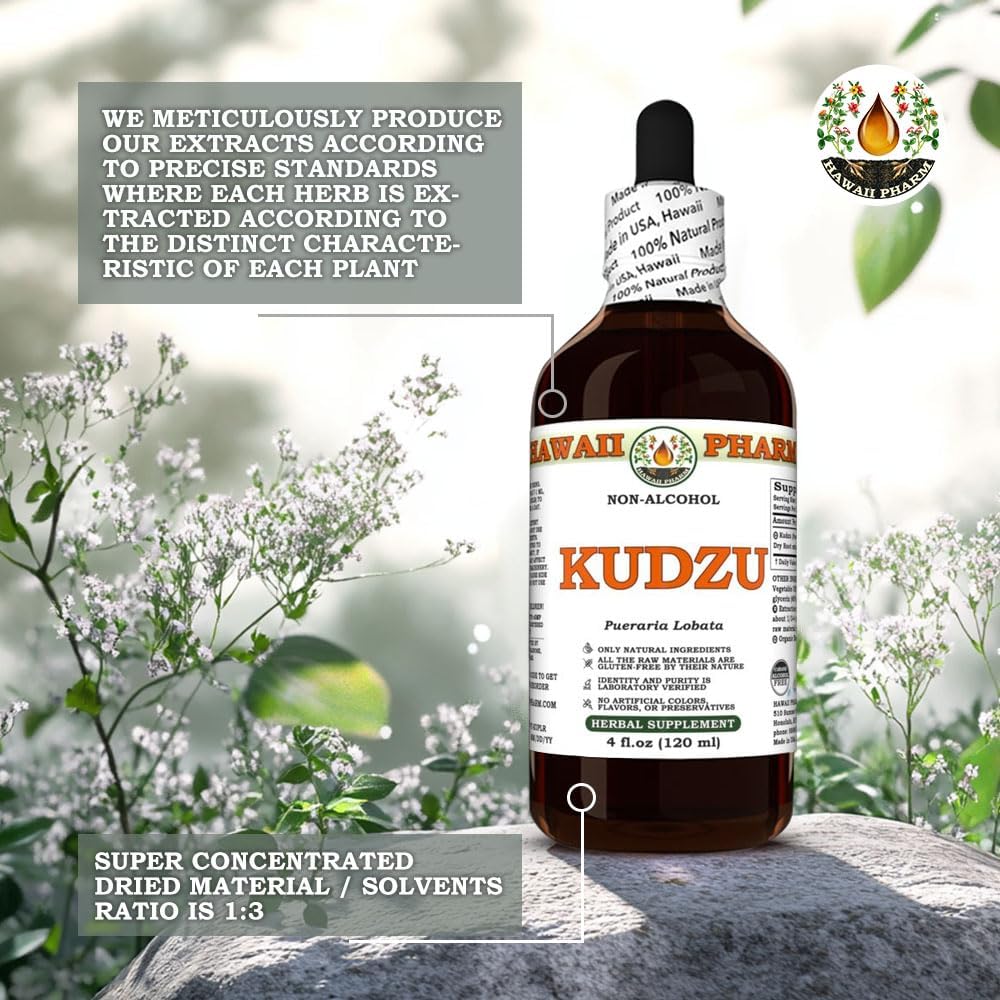 Organic Kudzu Glycerite Extract for Liver & Heart Health - Alcohol-Free, Antioxidant Support, Headache Relief - 4 fl.oz