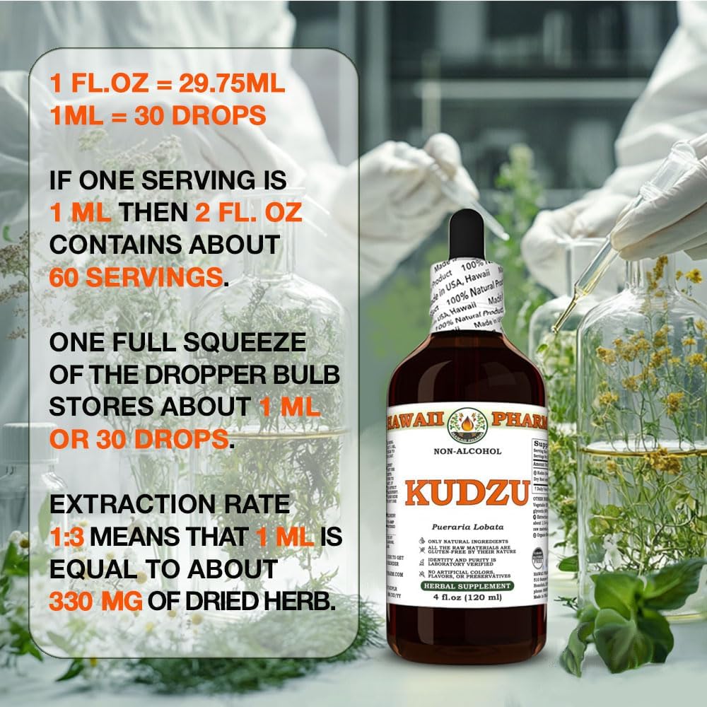 Organic Kudzu Glycerite Extract for Liver & Heart Health - Alcohol-Free, Antioxidant Support, Headache Relief - 4 fl.oz