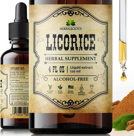 Organic Licorice Root Extract Supplement for Digestion, Respiratory Health, Adrenal Fatigue, and Immunity - 4 Fl Oz