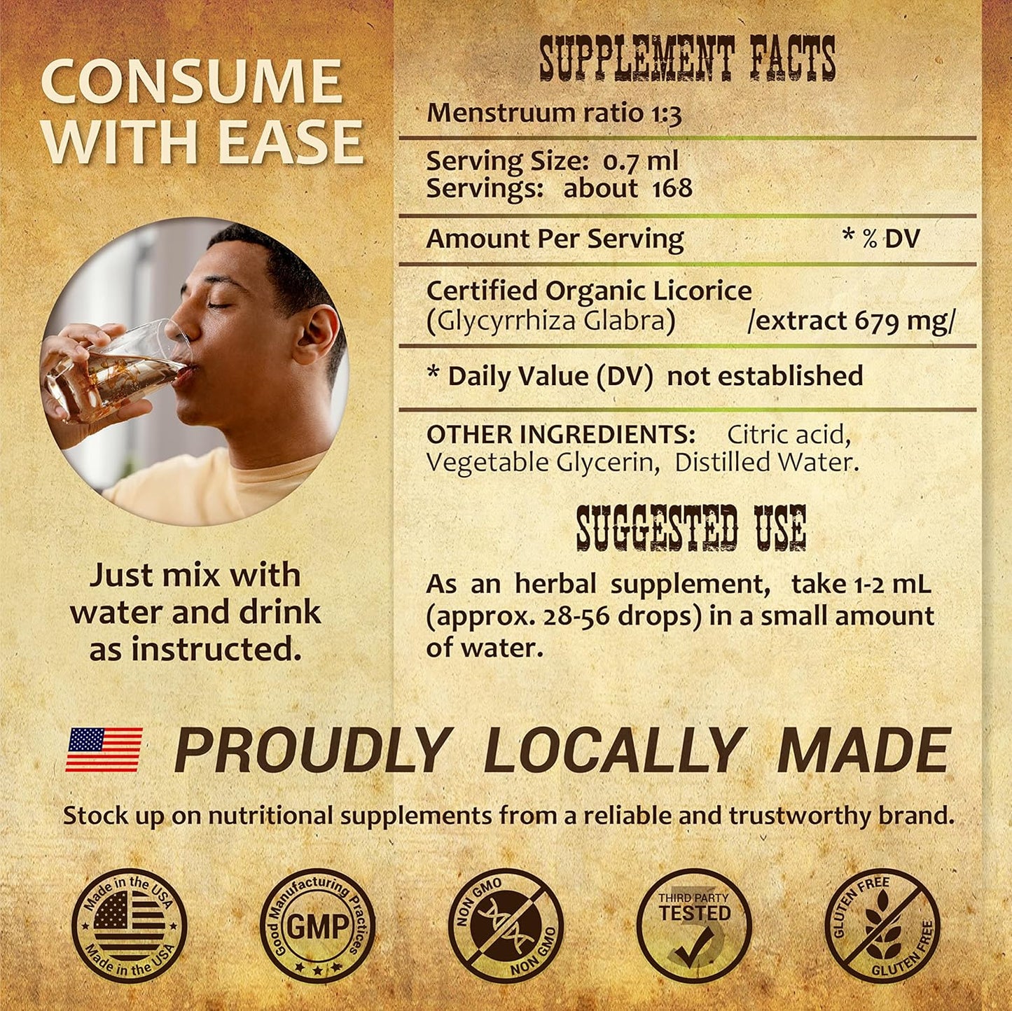Organic Licorice Root Extract Supplement for Digestion, Respiratory Health, Adrenal Fatigue, and Immunity - 4 Fl Oz