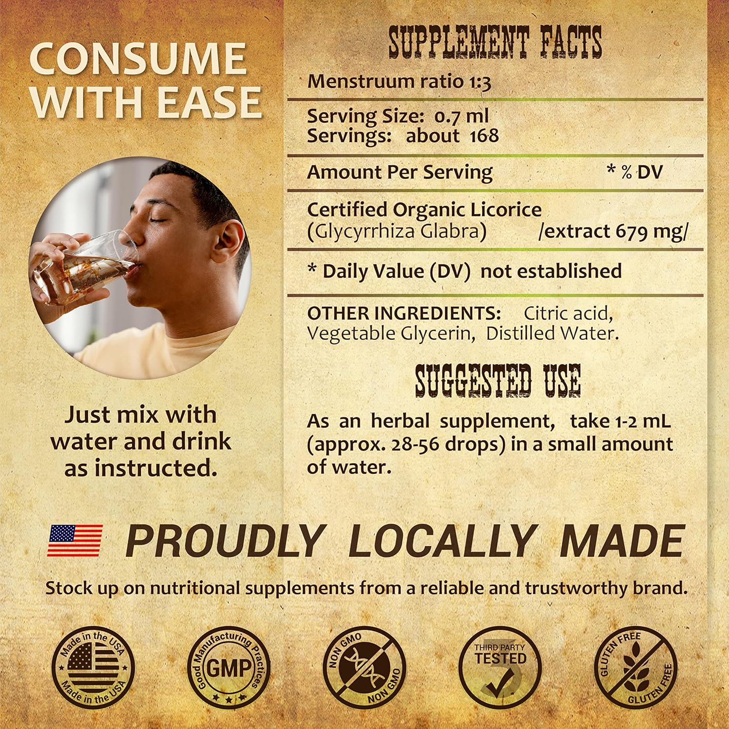Organic Licorice Root Extract Supplement for Digestion, Respiratory Health, Adrenal Fatigue, and Immunity - 4 Fl Oz