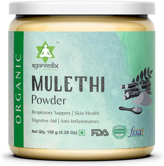 Organic Licorice Root Powder 150gm - Ayurvedic Mulethi Supplement for Healthy Stomach & Digestive Tract - Non GMO, Gluten Free - Glycyrrhiza Glabra