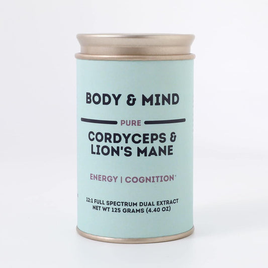 Organic Lion's Mane & Cordyceps Mushrooms Extract for Focus, Energy, and Endurance - 100% Fruiting Bodies - 125g