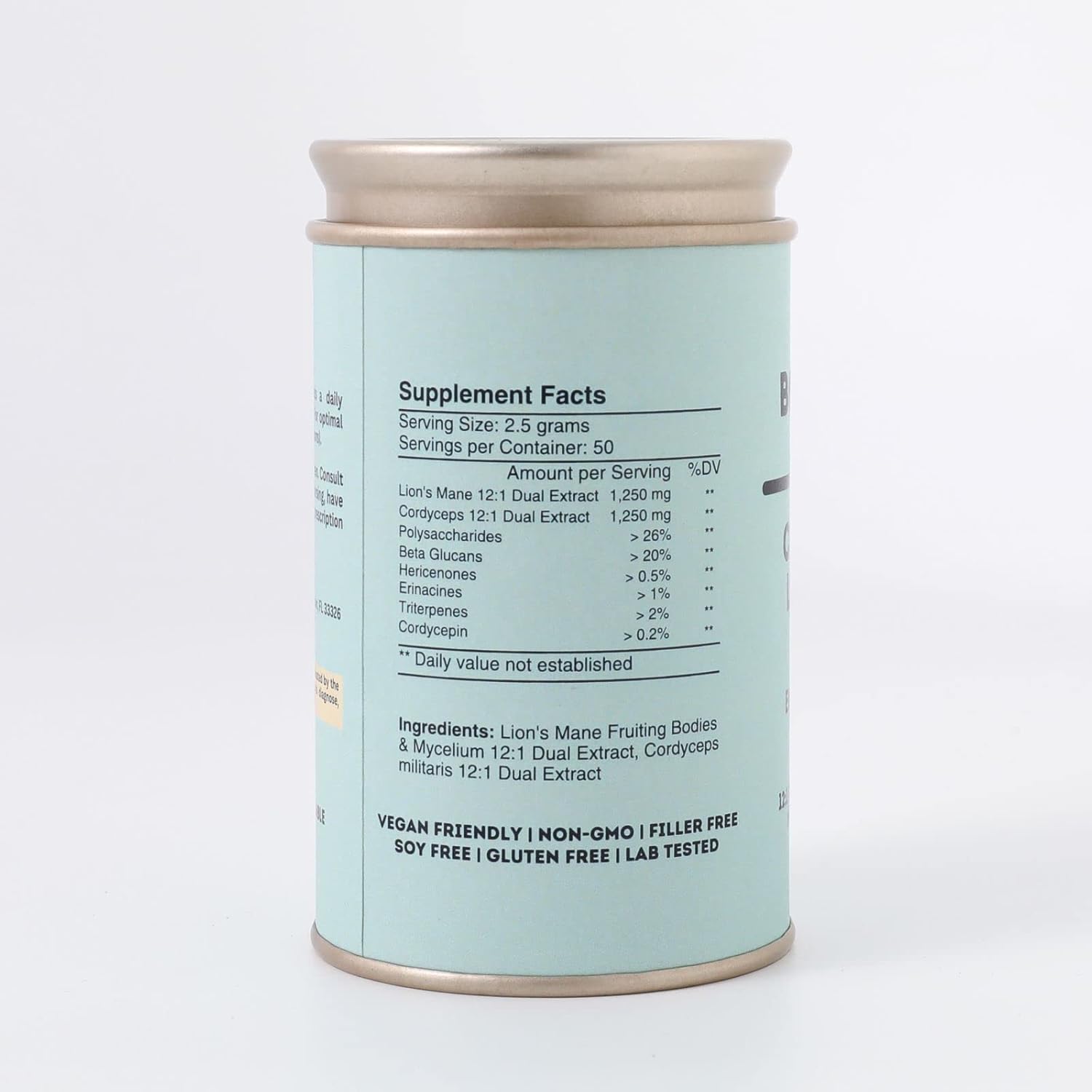Organic Lion's Mane & Cordyceps Mushrooms Extract for Focus, Energy, and Endurance - 100% Fruiting Bodies - 125g