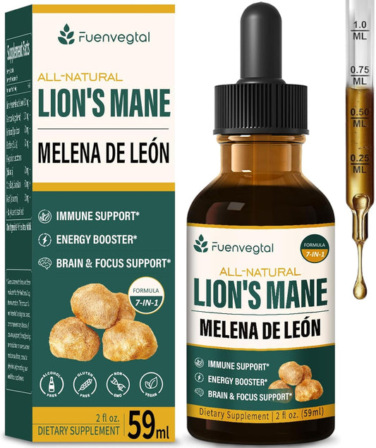 Organic Lions Mane Liquid Drops with Echinacea & Sea Moss for Immune and Brain Support - 2oz Bottle