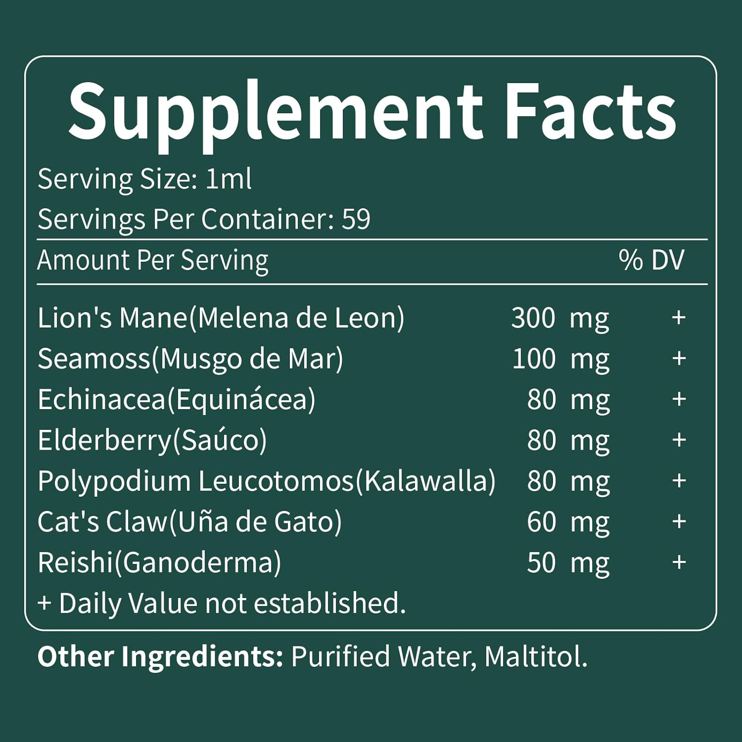 Organic Lions Mane Liquid Drops with Echinacea & Sea Moss for Immune and Brain Support - 2oz Bottle