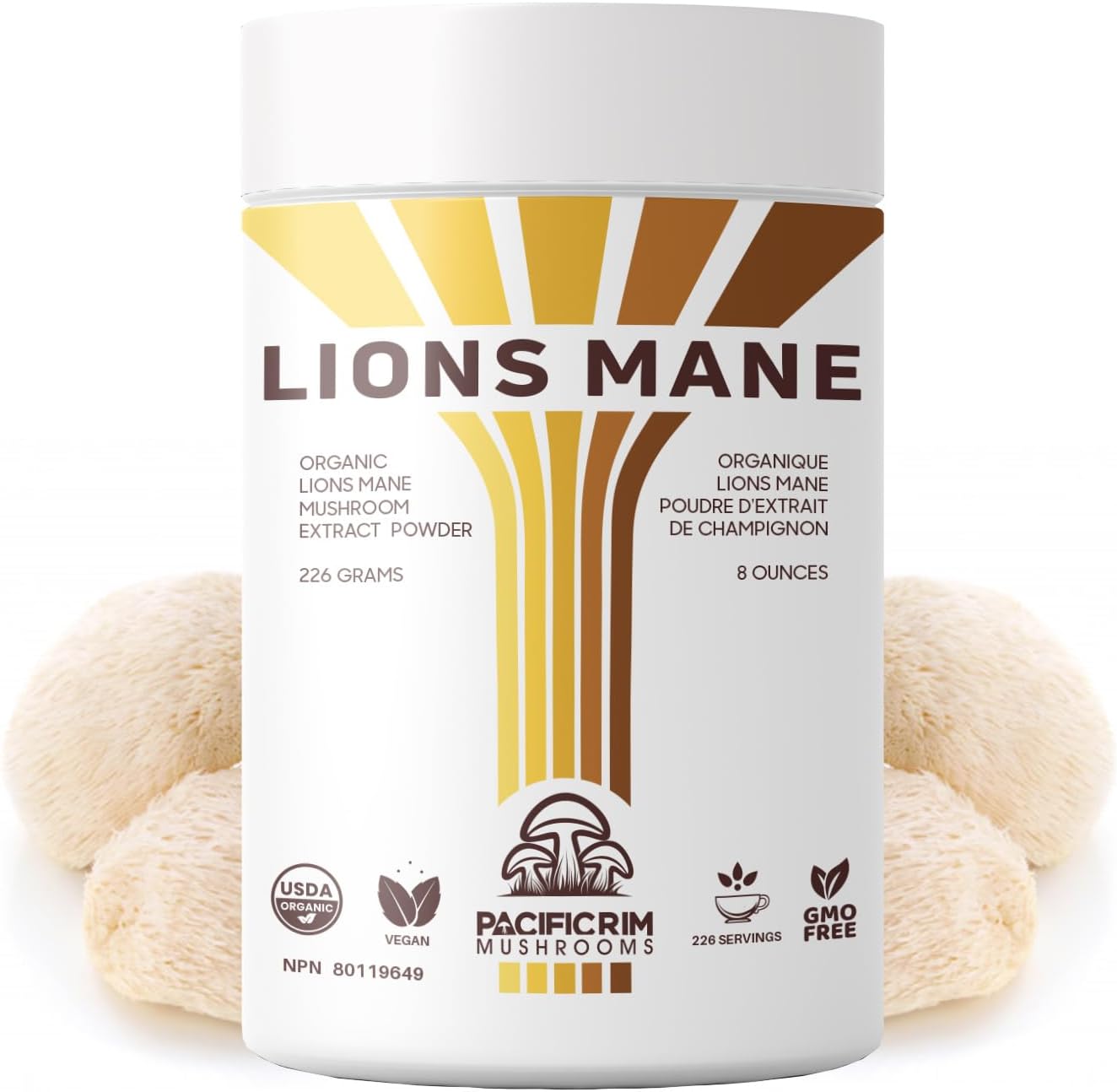 Organic Lions Mane Mushroom Powder for Memory & Brain Health - Ultra Strength 10:1 Supplement, 8oz / 226 Servings