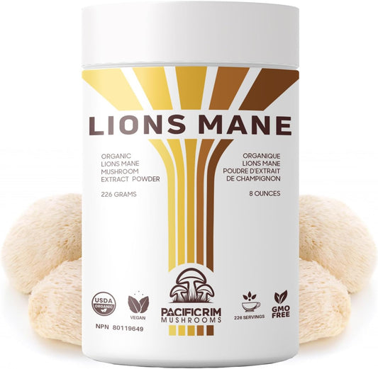 Organic Lions Mane Mushroom Powder for Memory & Brain Health - Ultra Strength 10:1 Supplement, 8oz / 226 Servings