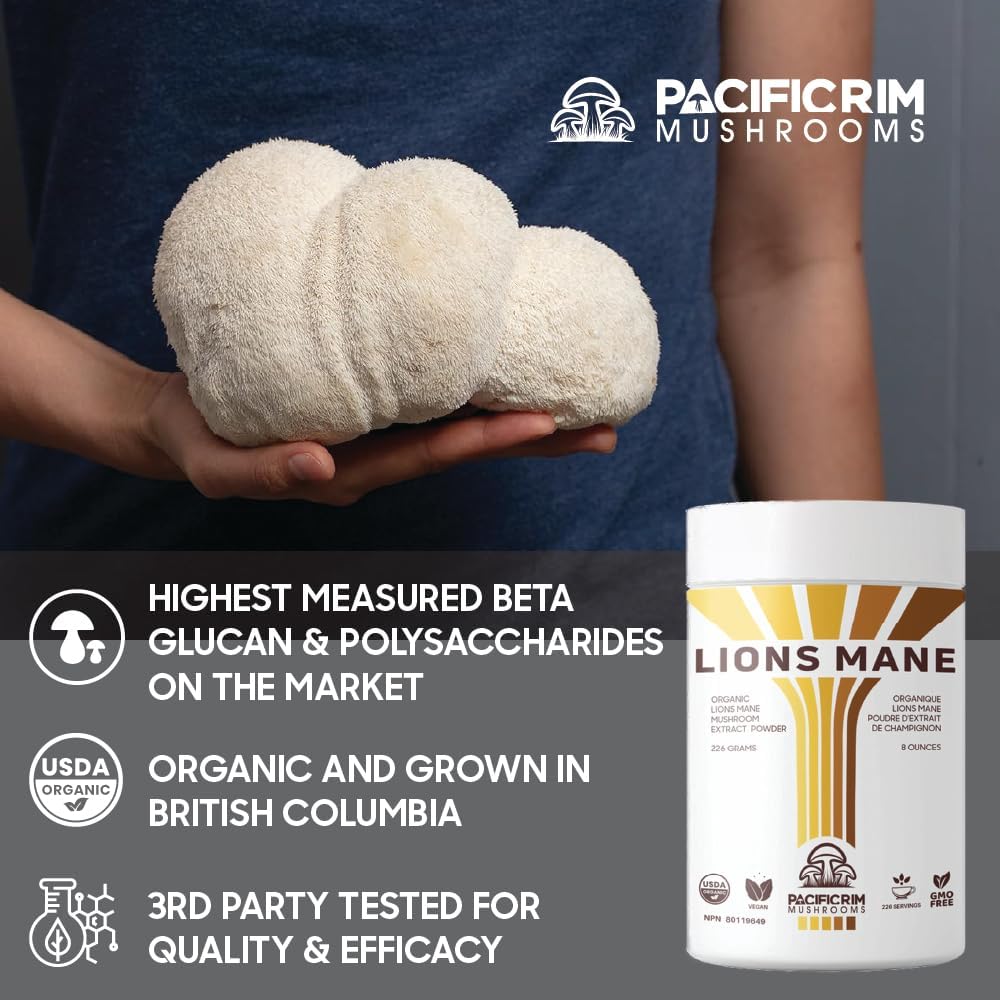 Organic Lions Mane Mushroom Powder for Memory & Brain Health - Ultra Strength 10:1 Supplement, 8oz / 226 Servings