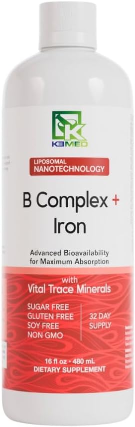 Organic Liposomal B Complex + Iron Supplement with Nanotechnology - 100% Natural Ingredients - 16 Fl. Oz. - 32 Servings