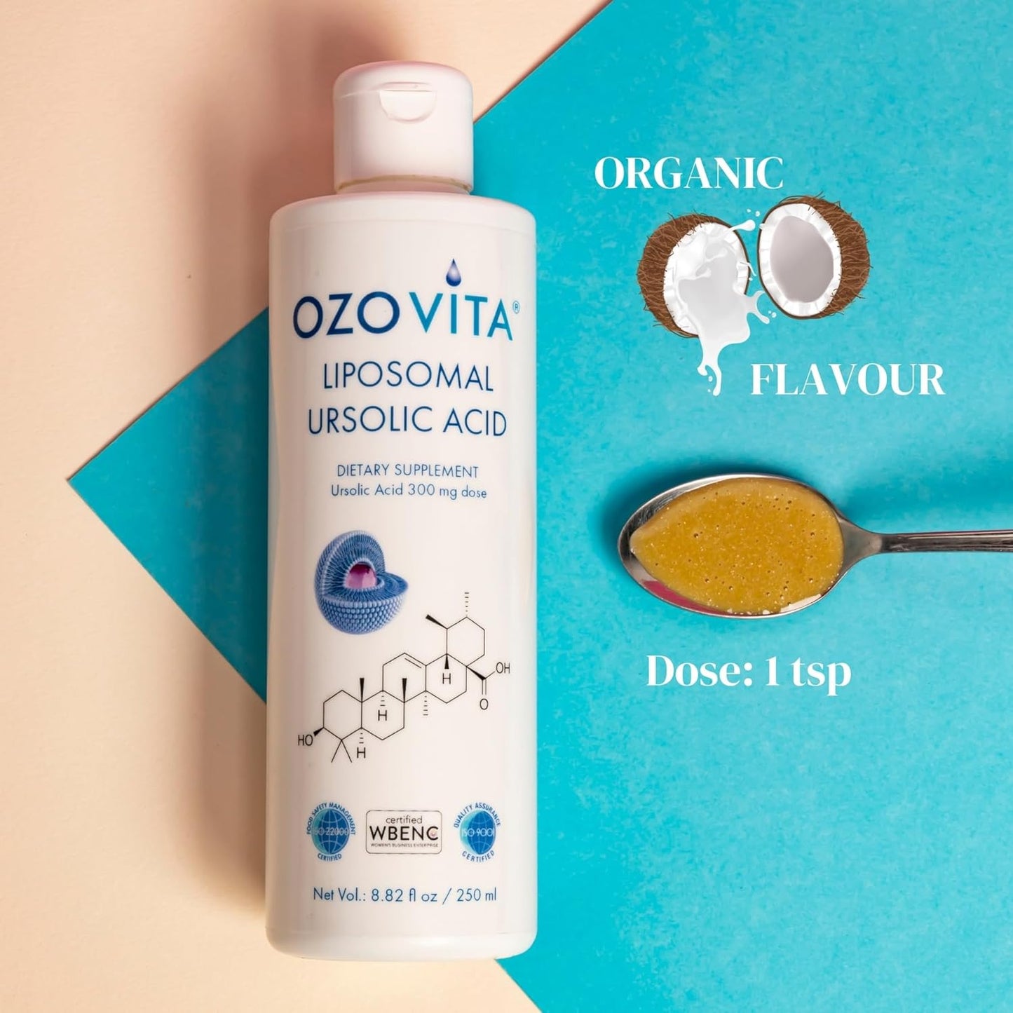 Organic Liposomal Ursolic Acid Supplement | Vegan Coconut Flavor | Non-GMO & Gluten-Free | 250ml - 50 Doses | ISO9001 & ISO22000 Compliant