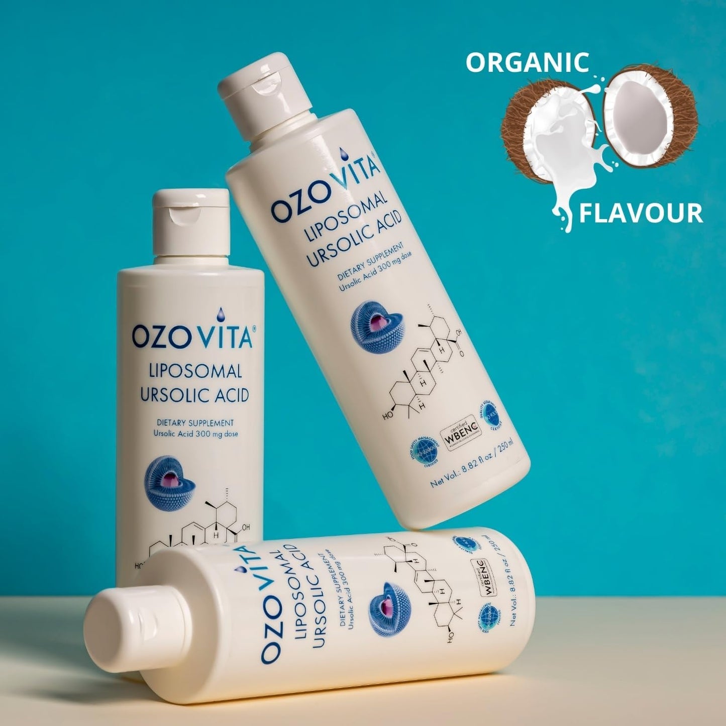 Organic Liposomal Ursolic Acid Supplement | Vegan Coconut Flavor | Non-GMO & Gluten-Free | 250ml - 50 Doses | ISO9001 & ISO22000 Compliant