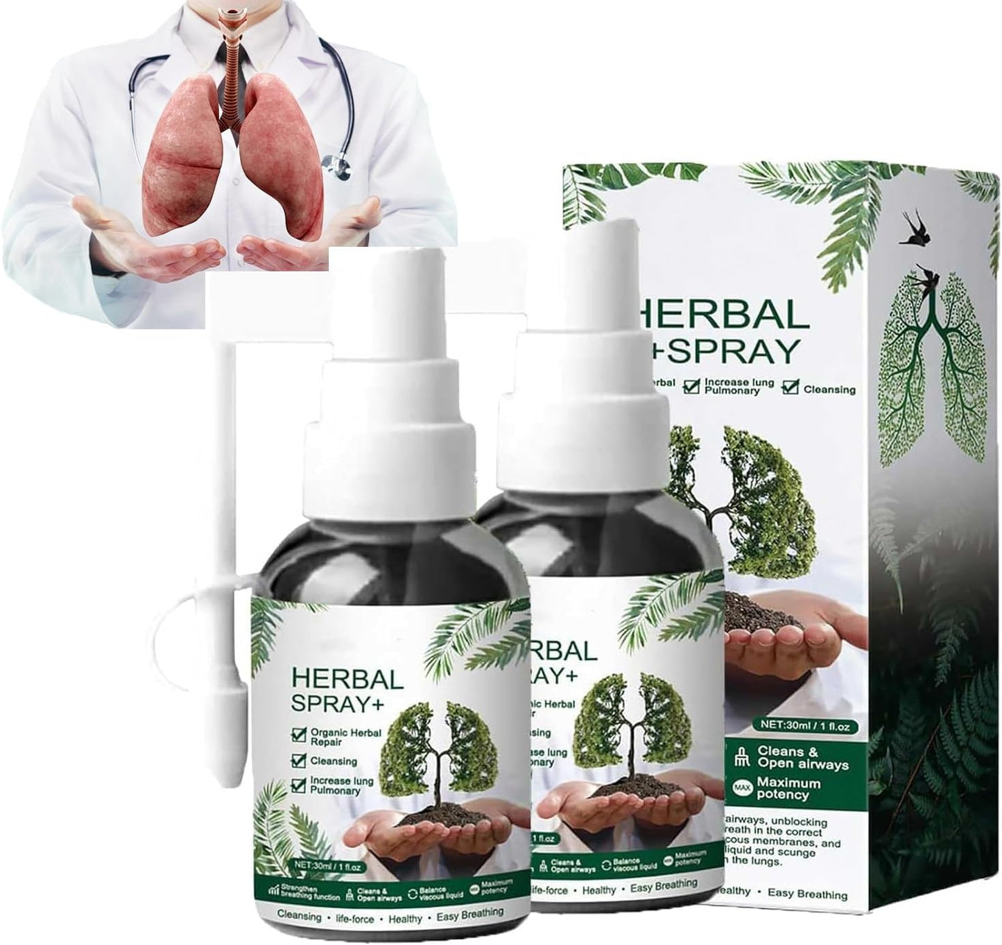 Organic Lung Cleansing Spray for Smokers - Herbal Mist for Respiratory Health - 4 Week Support (2 Pack)
