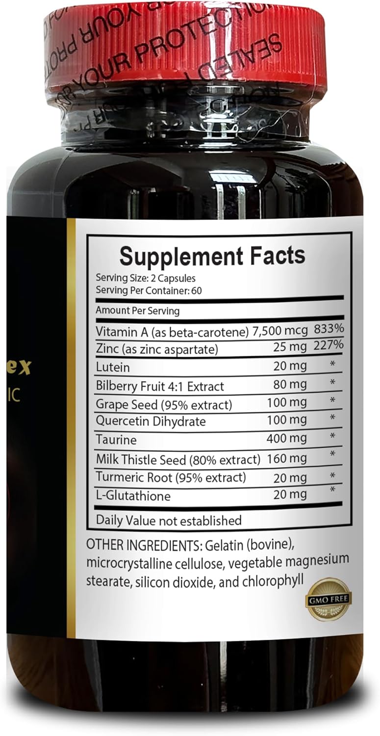 Organic Lutein Complex for Vision Support - Eye Vitamin & Mineral Supplement with Taurine and Milk Thistle Extract - 1 Bottle