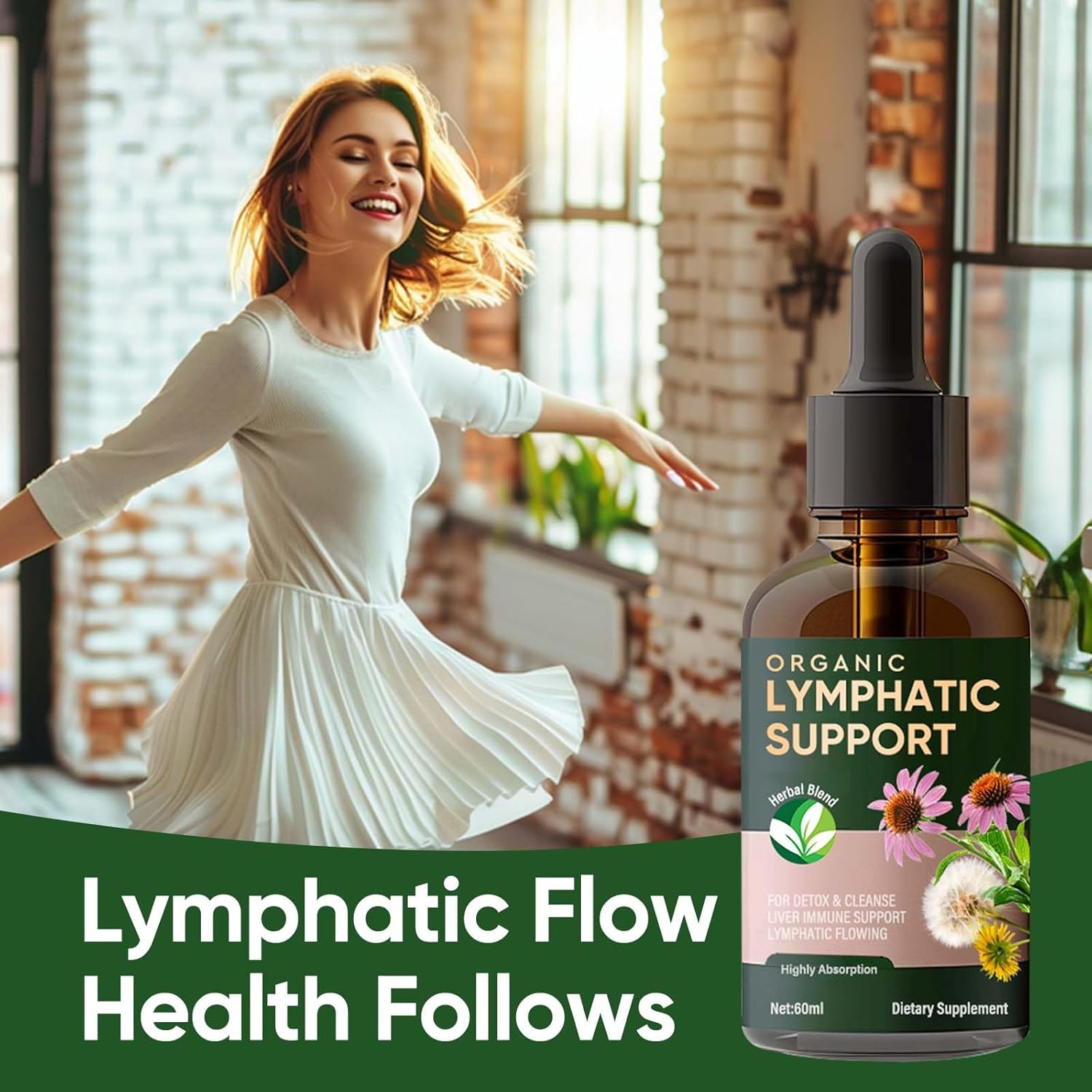 Organic Lymphatic Drainage Drops with Echinacea & Red Clover Extract - Vegan, Alcohol and Sugar-Free (30 Servings)