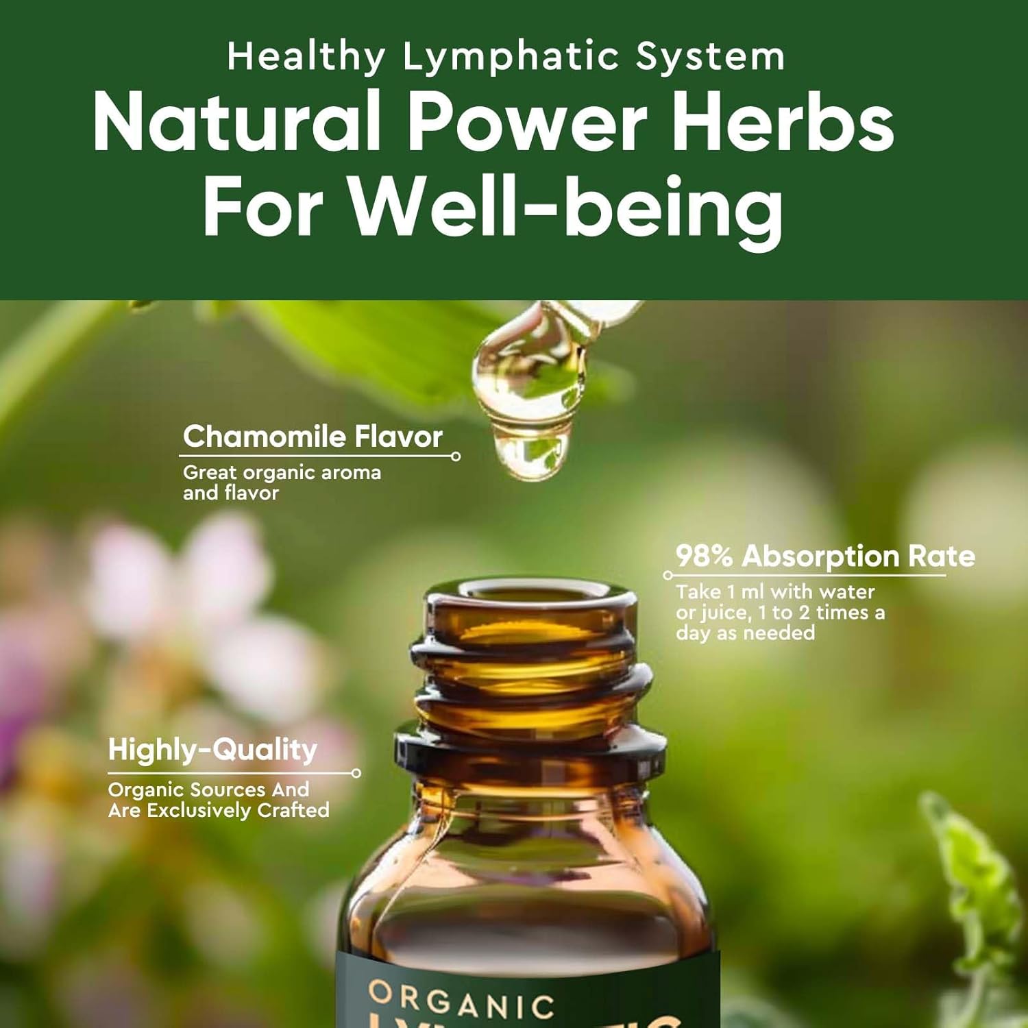 Organic Lymphatic Drainage Drops with Echinacea & Red Clover Extract - Vegan, Alcohol and Sugar-Free (30 Servings)