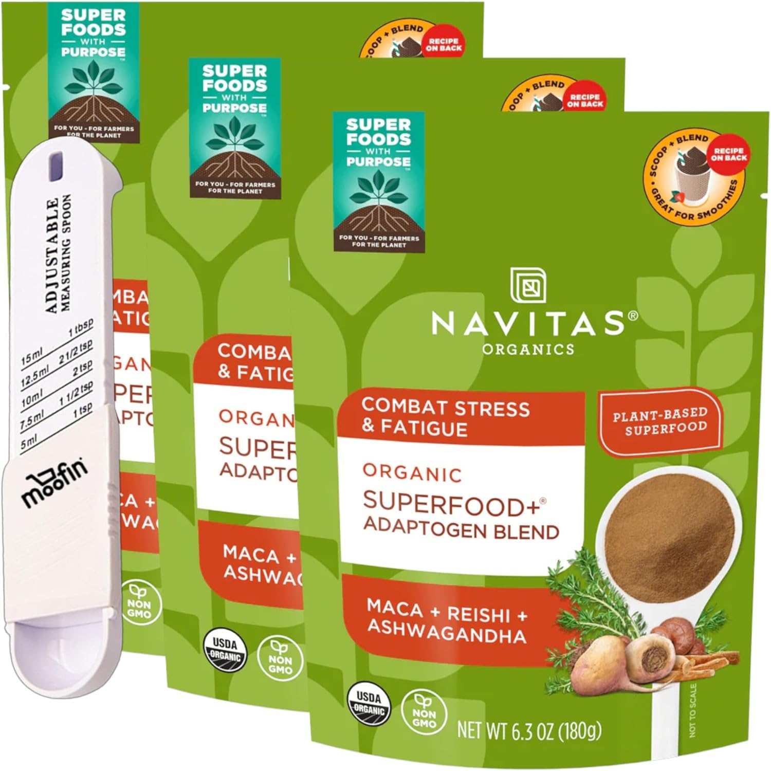 Organic Maca Root Powder 6.3oz Bundle with Reishi & Ashwagandha, Stress Support Adaptogen Blend, Non-GMO, Vegan, Keto, Paleo - 90 Servings