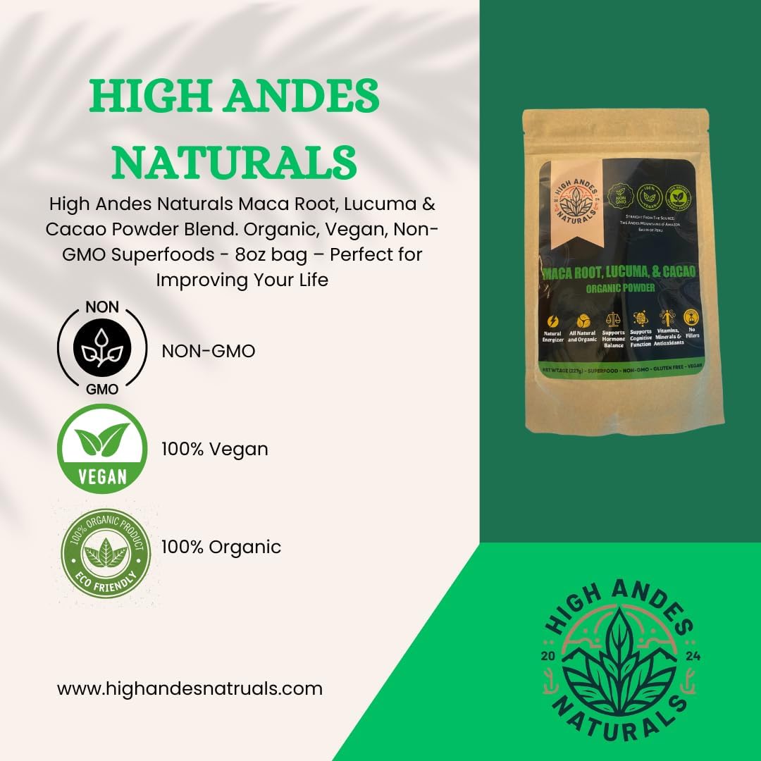 Organic Maca Root Powder Blend for Energy Boost & Hormone Balance - Peruvian Superfood - 8 oz