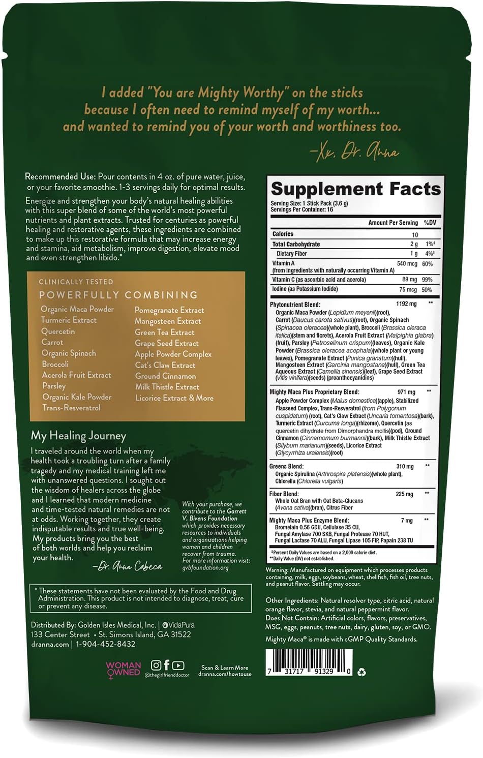 Organic Maca Root Superfoods Greens Keto Detox Drink Powder - Vegan Alkaline Superfood Mix (16 Travel Packs)