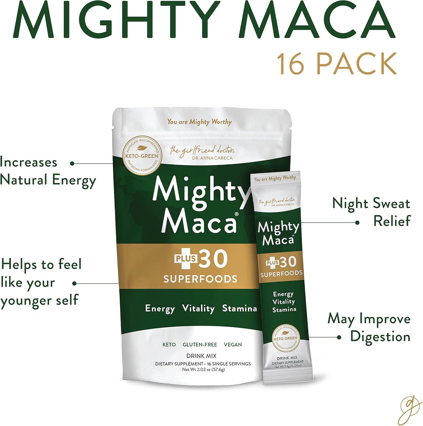 Organic Maca Root Superfoods Greens Keto Detox Drink Powder - Vegan Alkaline Superfood Mix (16 Travel Packs)