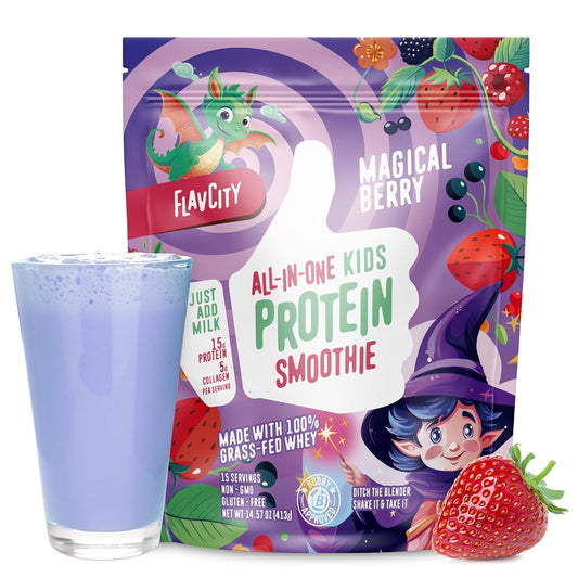 Organic Magical Berry Protein Smoothie for Kids - Grass-Fed Whey with Collagen - 15 Servings