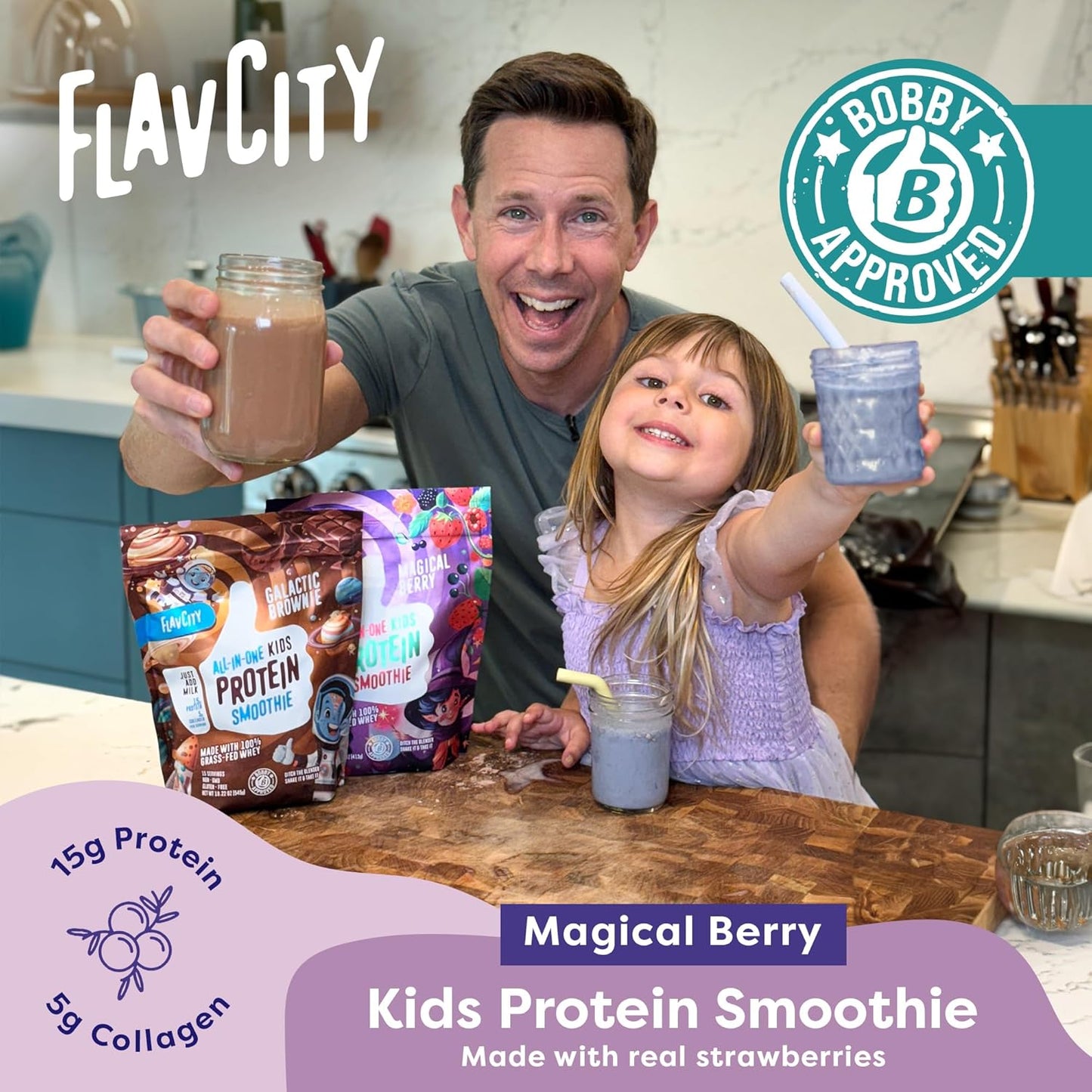 Organic Magical Berry Protein Smoothie for Kids - Grass-Fed Whey with Collagen - 15 Servings