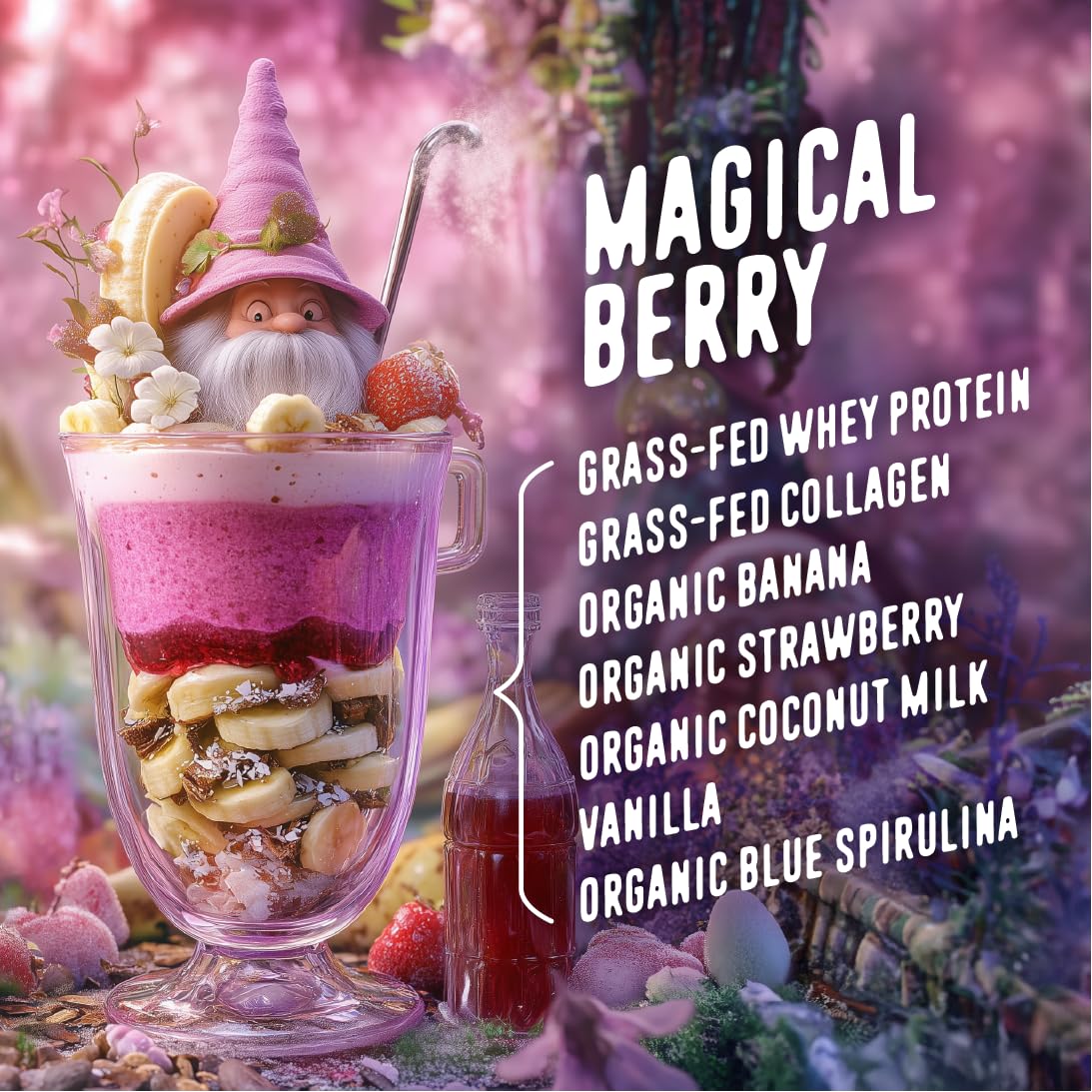 Organic Magical Berry Protein Smoothie for Kids - Grass-Fed Whey with Collagen - 15 Servings