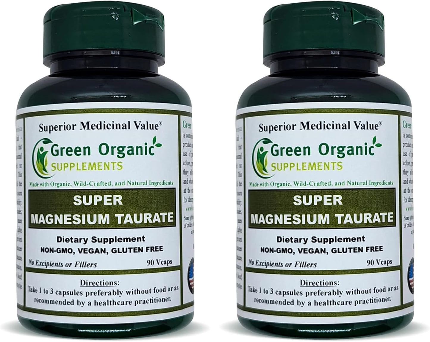 Organic Magnesium Taurate Supplements for High Absorption - 90 VCaps (Pack of 2) - Non-GMO, Vegan, Gluten-Free
