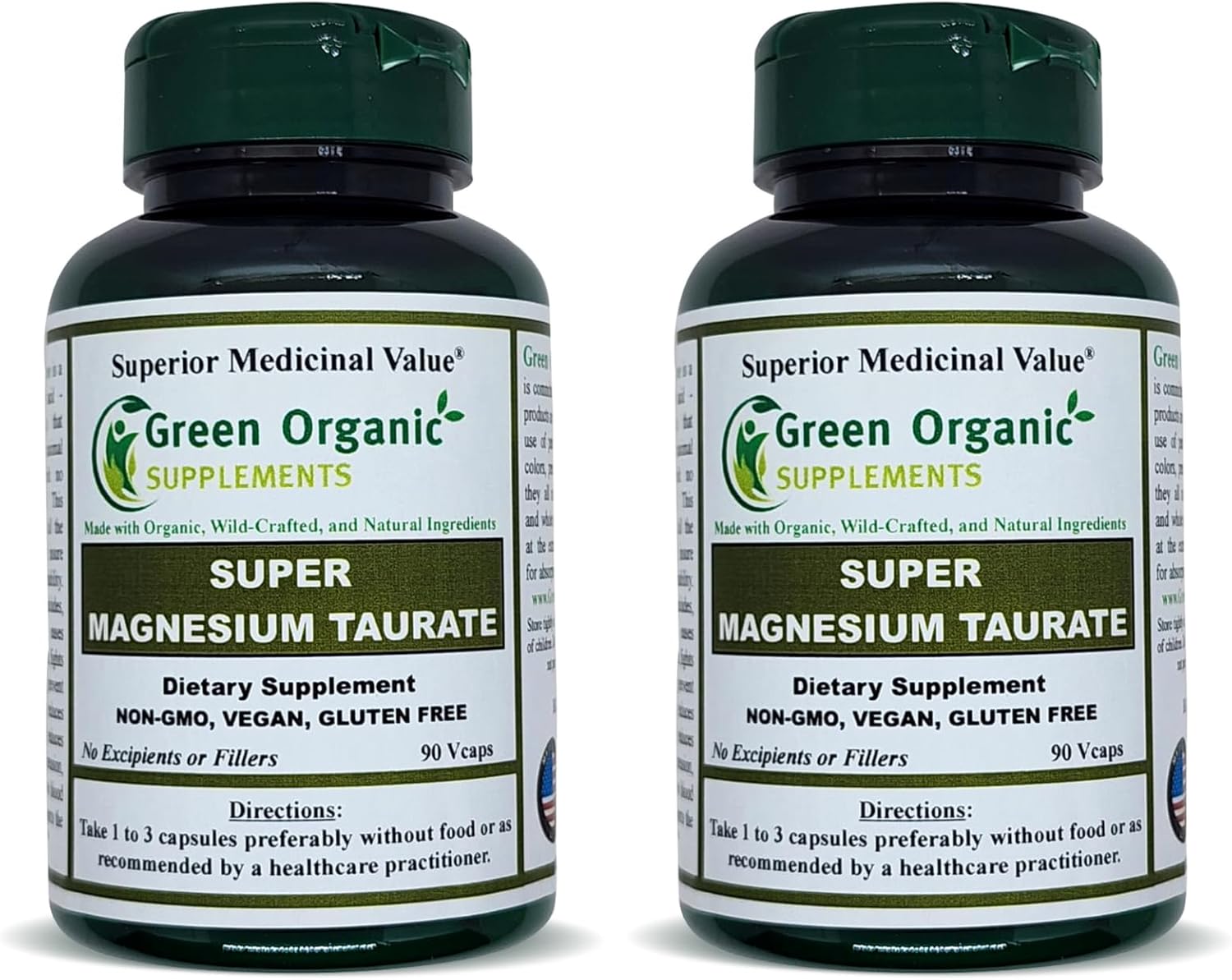 Organic Magnesium Taurate Supplements for High Absorption - 90 VCaps (Pack of 2) - Non-GMO, Vegan, Gluten-Free