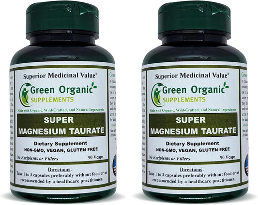 Organic Magnesium Taurate Supplements for High Absorption - 90 VCaps (Pack of 2) - Non-GMO, Vegan, Gluten-Free